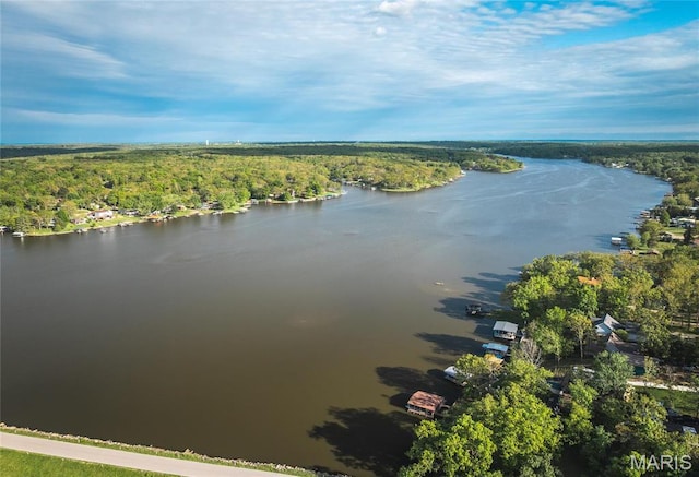 1109 Pawnee Dr, Cuba, MO 65453 - drone / aerial view of a nearby body of water and a heavily wooded area