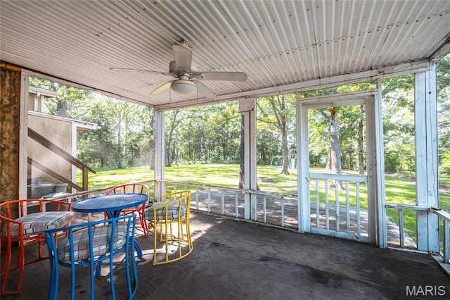 1109 Pawnee Dr, Cuba, MO 65453 - sunroom with ceiling fan, healthy amount of natural light, and view of scattered trees