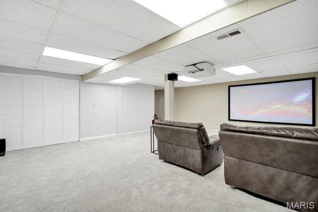 433 Snipes Dr, Saint Charles, MO 63303 - carpeted home theater room with a paneled ceiling