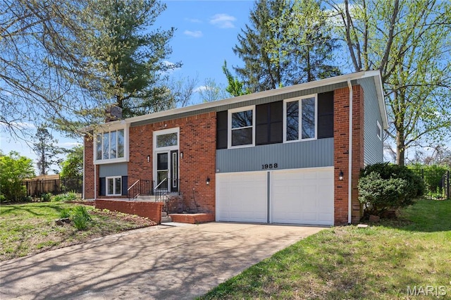 1958 Cathedral Hill Dr, Saint Louis, MO 63138 - raised ranch with a garage, driveway, brick siding, and a chimney