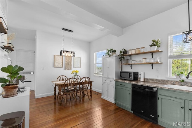 2708 Old State Route 3, Columbia, IL 62236 - kitchen with dishwasher, stainless steel microwave, green cabinets, a sink, and plenty of natural light