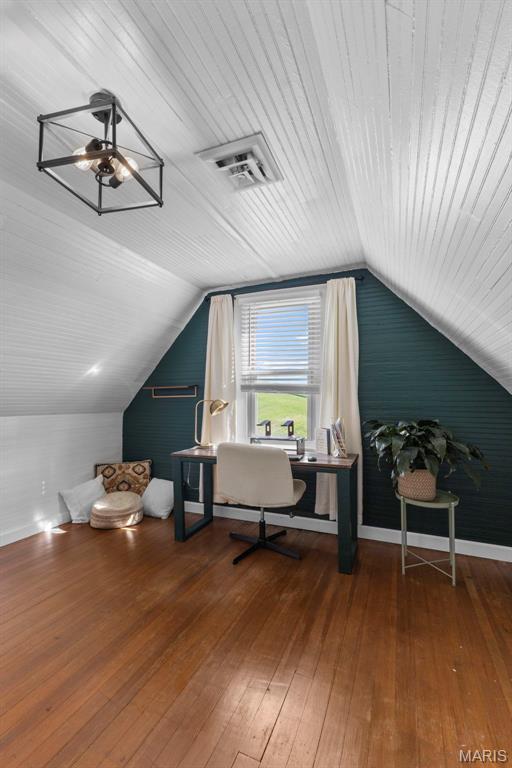 2708 Old State Route 3, Columbia, IL 62236 - additional living space with vaulted ceiling, hardwood / wood-style flooring, baseboards, and wooden ceiling