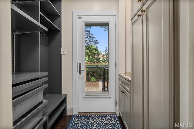 582 S Berry Rd, Webster Groves, MO 63122 - doorway to outside featuring dark wood finished floors