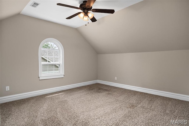 582 S Berry Rd, Webster Groves, MO 63122 - bonus room featuring a ceiling fan, carpet, lofted ceiling, and baseboards