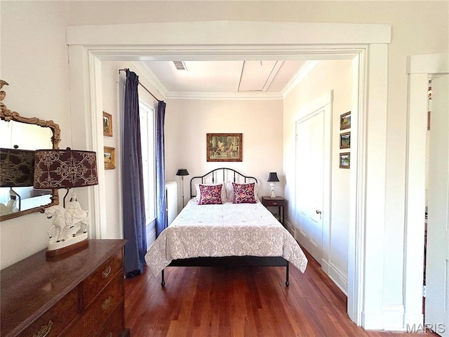 445 E 12th St, Alton, IL 62002 - bedroom with dark wood-style floors, ornamental molding, and baseboards