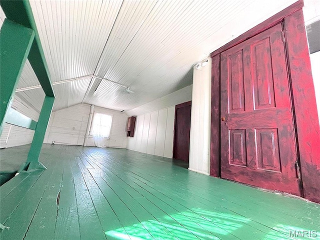 445 E 12th St, Alton, IL 62002 - interior space with lofted ceiling, hardwood / wood-style flooring, and wooden walls
