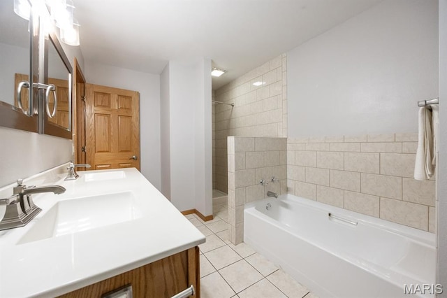 92 Rinderer Rd, Trenton, IL 62293 - bathroom featuring double vanity, tile patterned flooring, a bath, and a shower