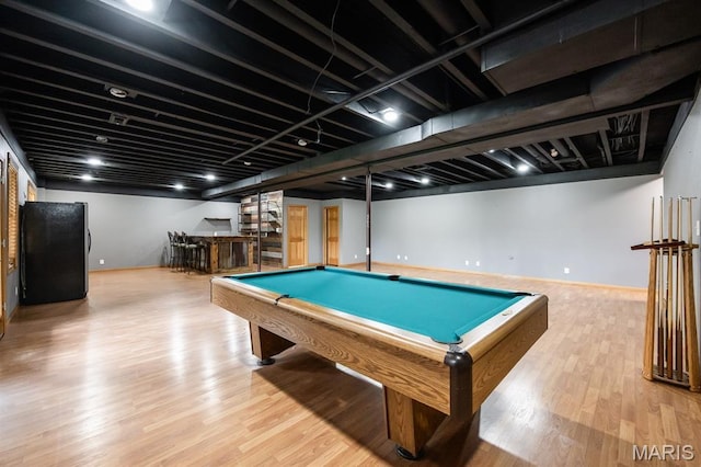 92 Rinderer Rd, Trenton, IL 62293 - recreation room featuring bar, wood finished floors, billiards table, and baseboards