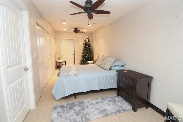 616 W Capri Dr, Bonne Terre, MO 63628 - bedroom featuring baseboards, a ceiling fan, recessed lighting, and a textured wall
