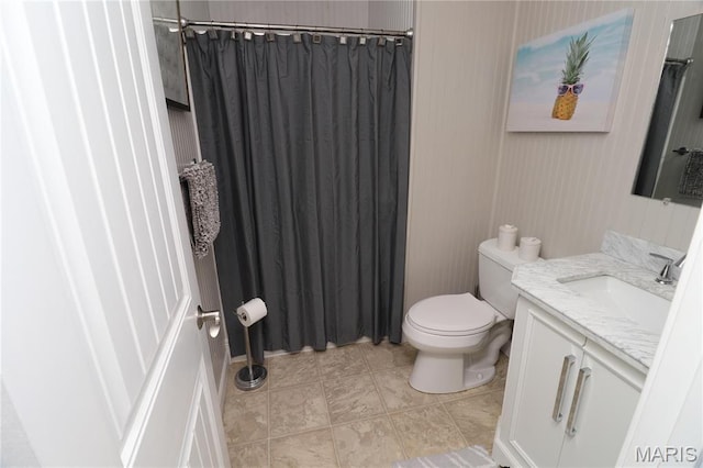 616 W Capri Dr, Bonne Terre, MO 63628 - bathroom with vanity, toilet, curtained shower, and tile patterned flooring
