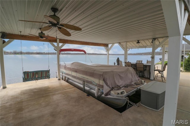 616 W Capri Dr, Bonne Terre, MO 63628 - view of patio with a water view and ceiling fan