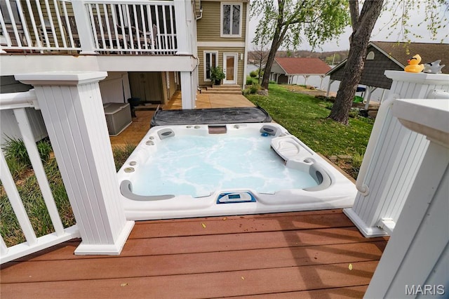 616 W Capri Dr, Bonne Terre, MO 63628 - wooden deck featuring a covered hot tub