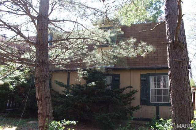 view of home's exterior with roof with shingles