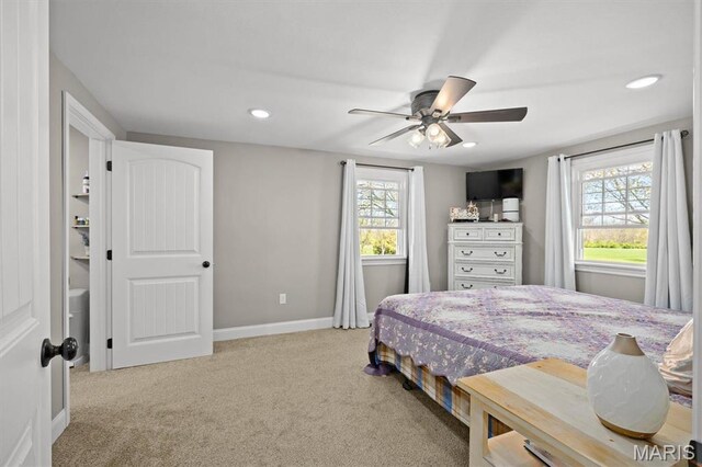 21510 Keyesport Rd, Keyesport, IL 62253 - bedroom featuring carpet floors, baseboards, recessed lighting, and a ceiling fan