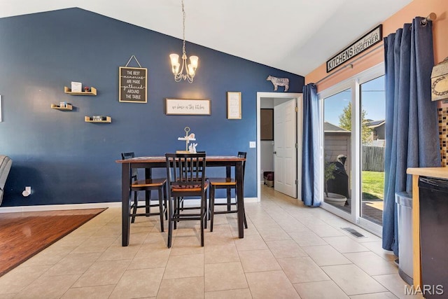 420 Glen Forest Dr, Troy, MO 63379 - dining area featuring vaulted ceiling, a chandelier, and light tile patterned flooring