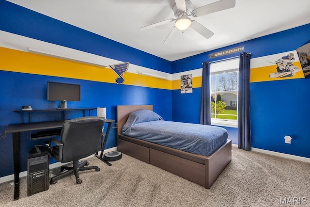 420 Glen Forest Dr, Troy, MO 63379 - bedroom with carpet floors, baseboards, a ceiling fan, and an office area
