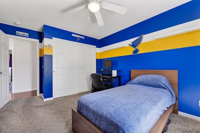 420 Glen Forest Dr, Troy, MO 63379 - carpeted bedroom with a closet, baseboards, and ceiling fan