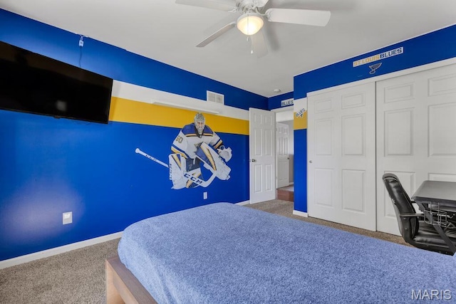 420 Glen Forest Dr, Troy, MO 63379 - carpeted bedroom with a ceiling fan, a closet, and baseboards