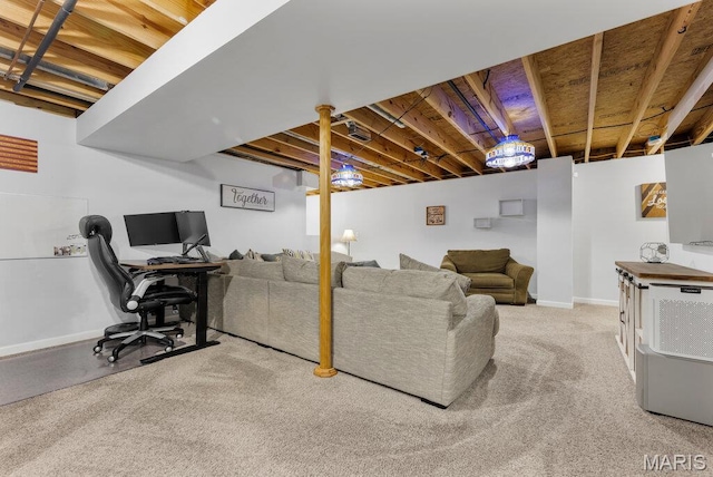 420 Glen Forest Dr, Troy, MO 63379 - living room with an office area, baseboards, and light carpet