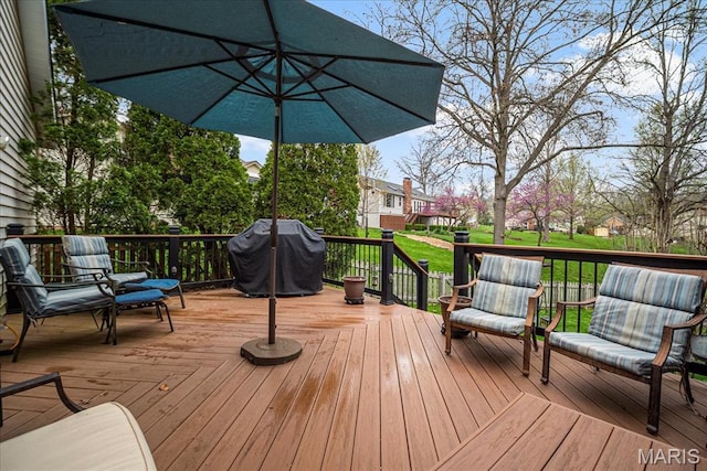 14815 Sycamore Manor Ct, Chesterfield, MO 63017 - wooden terrace featuring grilling area