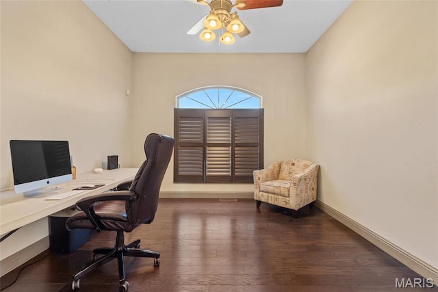 2017 Richview Dr, Saint Jacob, IL 62281 - office area featuring wood finished floors, a ceiling fan, and baseboards