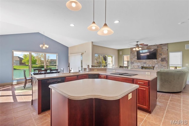 2017 Richview Dr, Saint Jacob, IL 62281 - kitchen with a sink, a kitchen island, dark brown cabinets, black appliances, and open floor plan