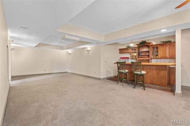 2017 Richview Dr, Saint Jacob, IL 62281 - indoor dry bar with light carpet, a tray ceiling, baseboards, and recessed lighting