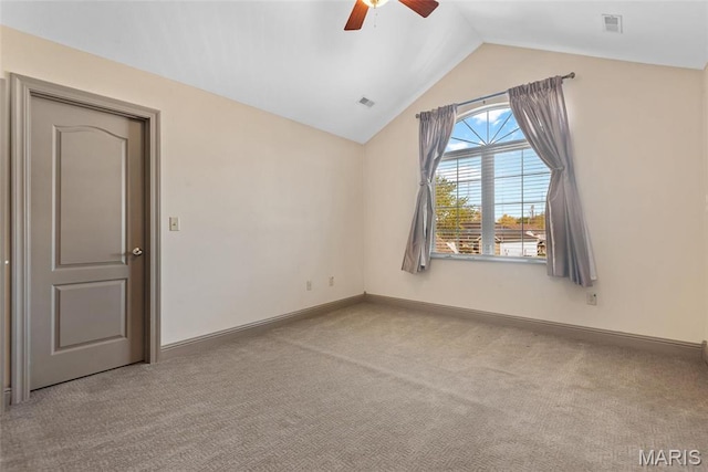 2017 Richview Dr, Saint Jacob, IL 62281 - unfurnished room featuring carpet floors, ceiling fan, lofted ceiling, and baseboards
