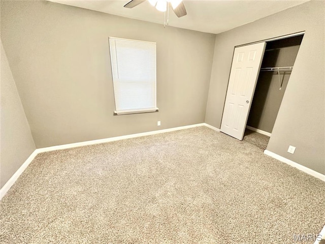 3345 Suncrest Ave, Saint Louis, MO 63114 - unfurnished bedroom with baseboards, carpet floors, a closet, and ceiling fan