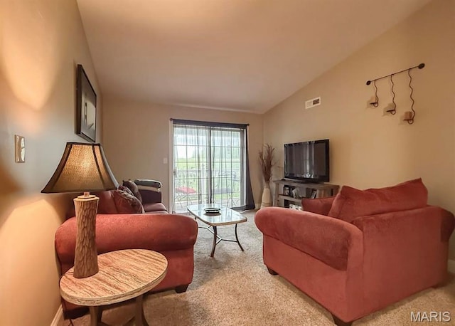 1 Berview Cir Unit B, Saint Louis, MO 63129 - living area featuring lofted ceiling, light colored carpet, and a fireplace