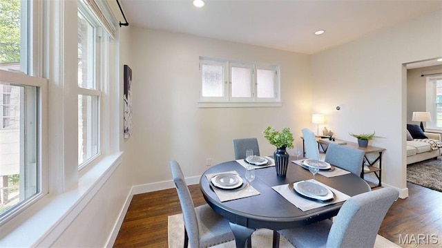 5714 Rhodes Ave, Saint Louis, MO 63109 - dining area with wood finished floors, healthy amount of natural light, and recessed lighting