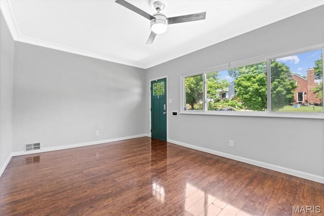 7026 Winona Ave, Saint Louis, MO 63109 - unfurnished room featuring wood finished floors, crown molding, and a ceiling fan
