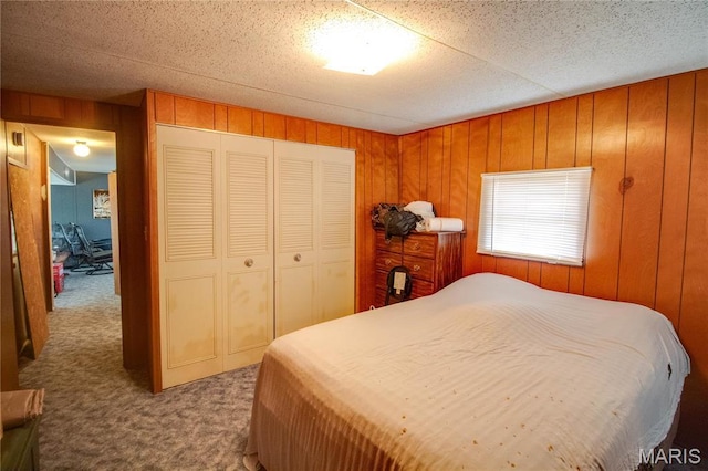 798 N Broadway, Kampsville, IL 62053 - bedroom with carpet flooring, a closet, and wood walls