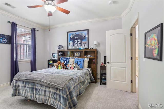 1002 Chesterfield Forest Dr, Wildwood, MO 63005 - carpeted bedroom with ornamental molding, ceiling fan, and baseboards