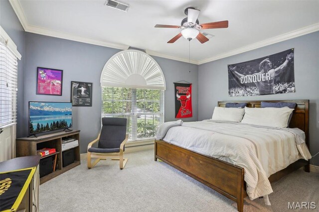 1002 Chesterfield Forest Dr, Wildwood, MO 63005 - carpeted bedroom with crown molding, a ceiling fan, and baseboards