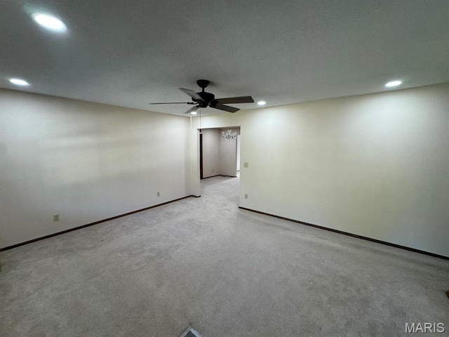 2925 Wayne Ave, Poplar Bluff, MO 63901 - empty room with recessed lighting, baseboards, a ceiling fan, and light colored carpet