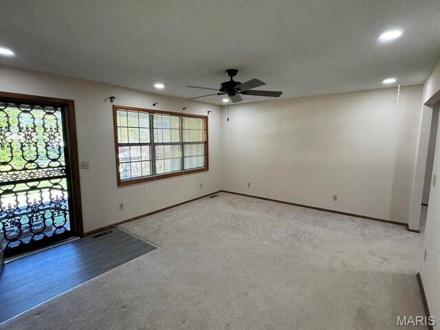 2925 Wayne Ave, Poplar Bluff, MO 63901 - entryway featuring light carpet, a ceiling fan, baseboards, and recessed lighting