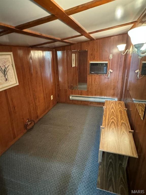 2925 Wayne Ave, Poplar Bluff, MO 63901 - interior space featuring wood walls, a wall unit AC, and carpet flooring