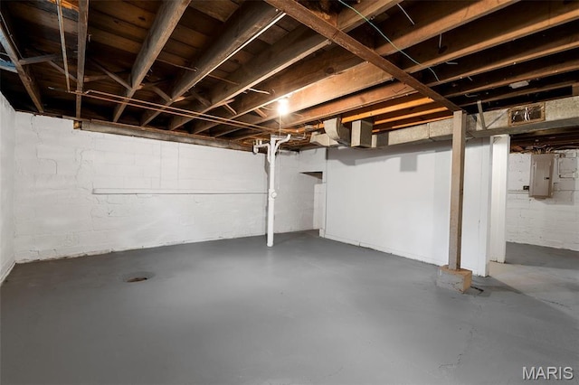 unfinished basement with electric panel