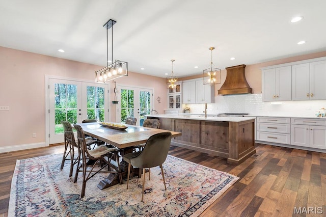 2509 Prairie Hollow Rd, Imperial, MO 63052 - dining room with french doors, dark wood-style flooring, recessed lighting, and baseboards