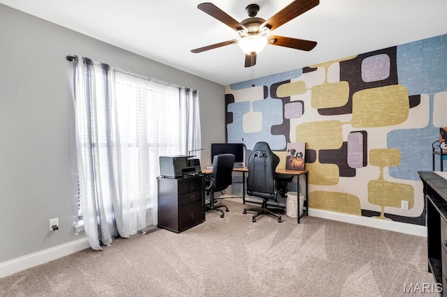 2509 Prairie Hollow Rd, Imperial, MO 63052 - office area featuring carpet floors, a ceiling fan, and baseboards