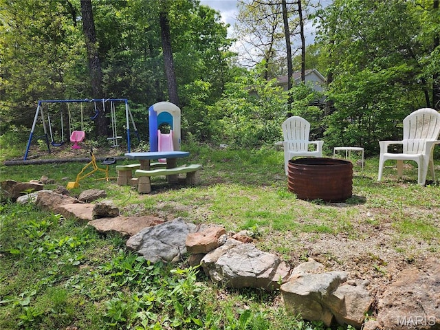 view of yard with a playground