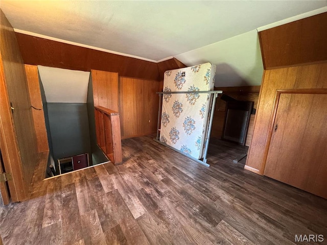 716 Kimball St, Baring, MO 63537 - unfurnished bedroom with wooden walls, wood finished floors, and lofted ceiling