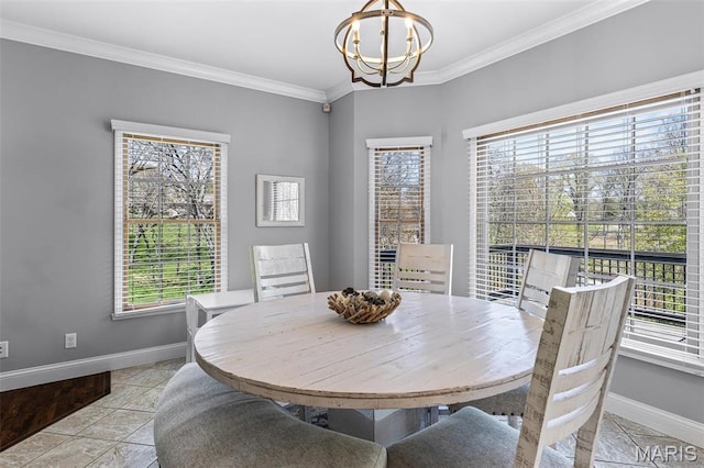 312 Oak Forest Dr, Jackson, MO 63755 - dining area with a chandelier, plenty of natural light, baseboards, and crown molding