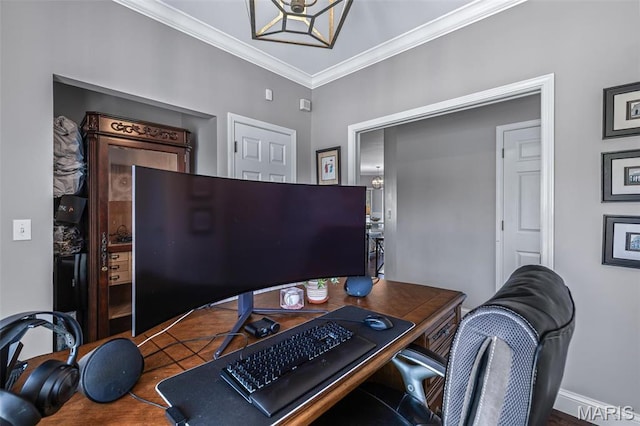 312 Oak Forest Dr, Jackson, MO 63755 - home office featuring crown molding and baseboards