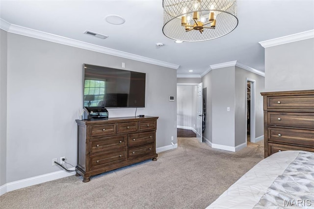 312 Oak Forest Dr, Jackson, MO 63755 - bedroom featuring a chandelier, baseboards, carpet flooring, ornamental molding, and recessed lighting