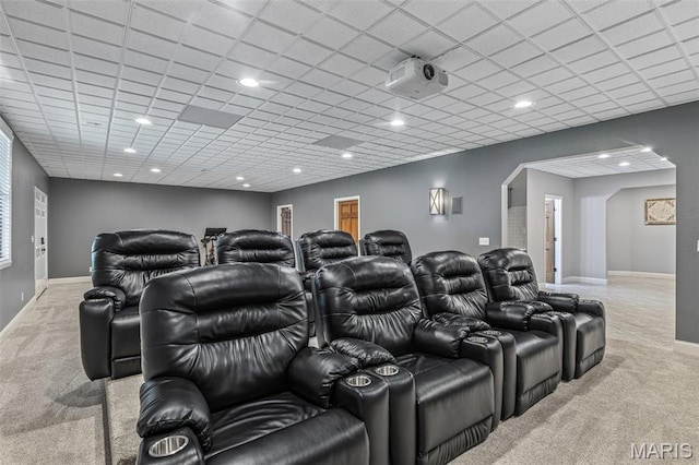 312 Oak Forest Dr, Jackson, MO 63755 - carpeted home theater featuring baseboards and arched walkways