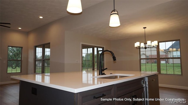 2028 Ravenel, Swansea, IL 62226 - kitchen with a sink, baseboards, dark wood finished floors, and recessed lighting