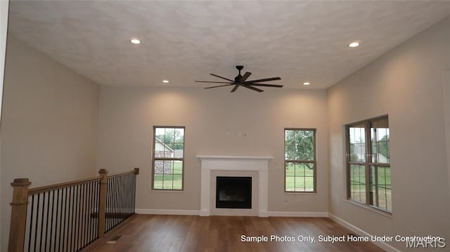 2028 Ravenel, Swansea, IL 62226 - unfurnished living room featuring hardwood / wood-style floors, ceiling fan, recessed lighting, baseboards, and a fireplace