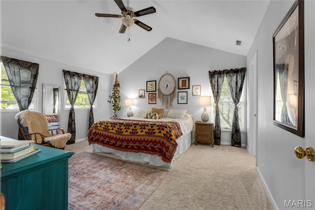 22 Whispering Oaks Dr, Washington, MO 63090 - carpeted bedroom featuring lofted ceiling, baseboards, and ceiling fan